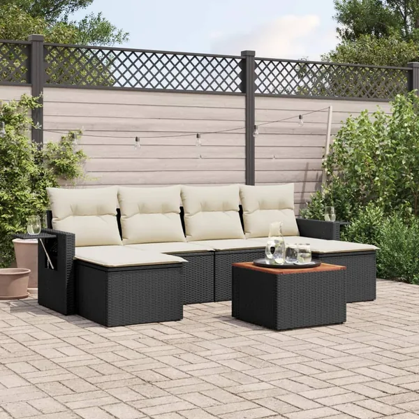 Salon de jardin 7 pcs avec coussins noir résine tressée 55 x 62 x 69 cm - 53,9 kg