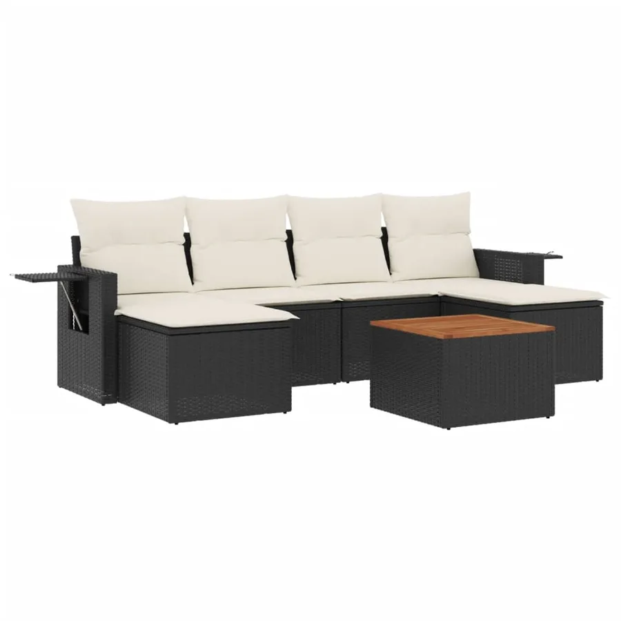 Salon de jardin 7 pcs avec coussins noir résine tressée 55 x 62 x 69 cm - 53,9 kg - 2