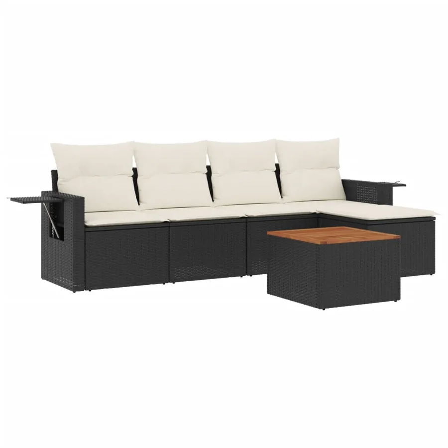Salon de jardin 6 pcs avec coussins noir résine tressée - 2