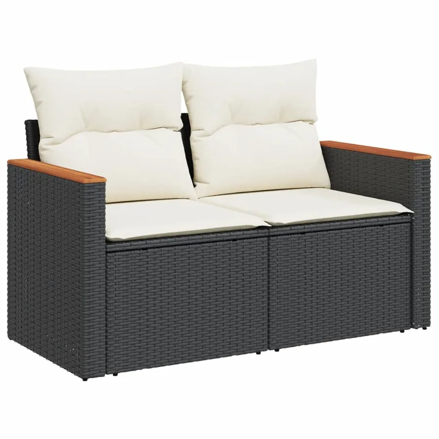 Salon de jardin 10 pcs avec coussins noir résine tressée - 3