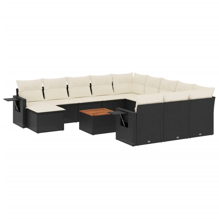 Salon de jardin avec coussins 13 pcs noir résine tressée - 2