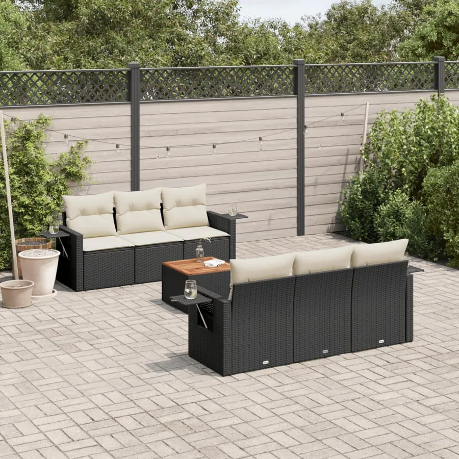Salon de jardin 7 pcs avec coussins noir résine tressée 55 x 62 x 69 cm - 59,2 kg