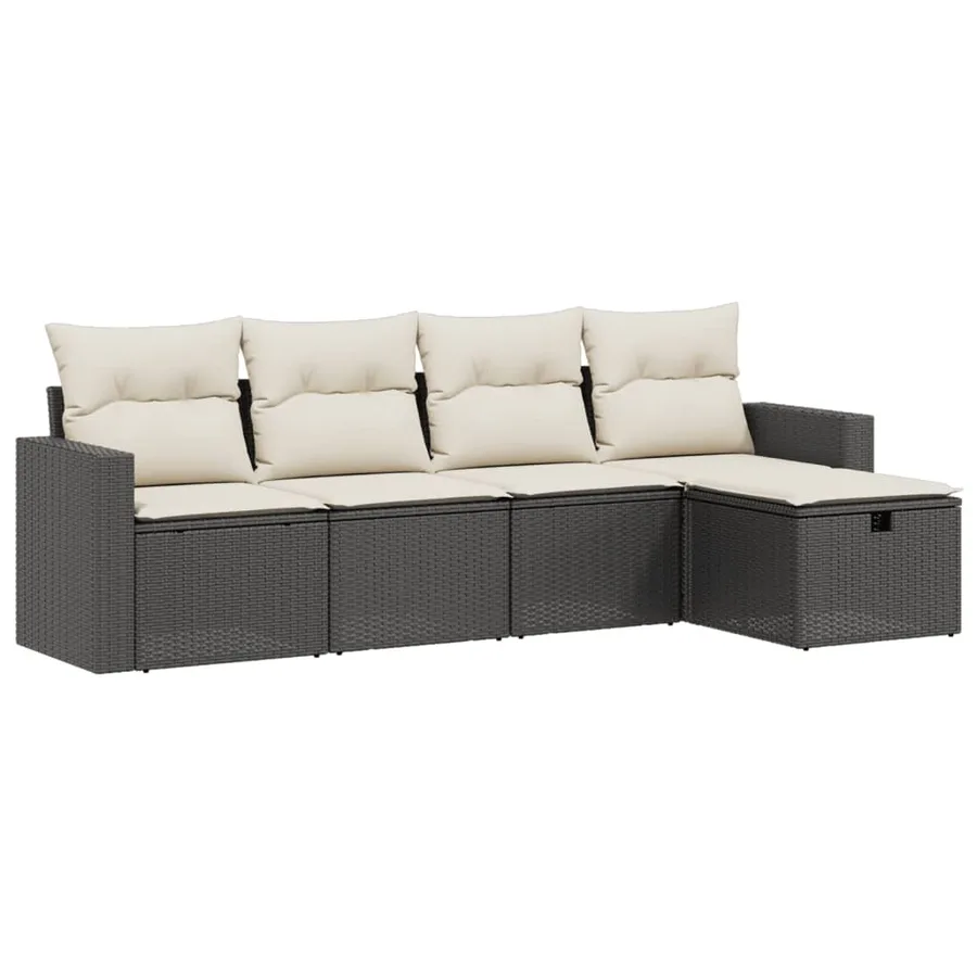 Salon de jardin 5 pcs avec coussins noir résine tressée - 2