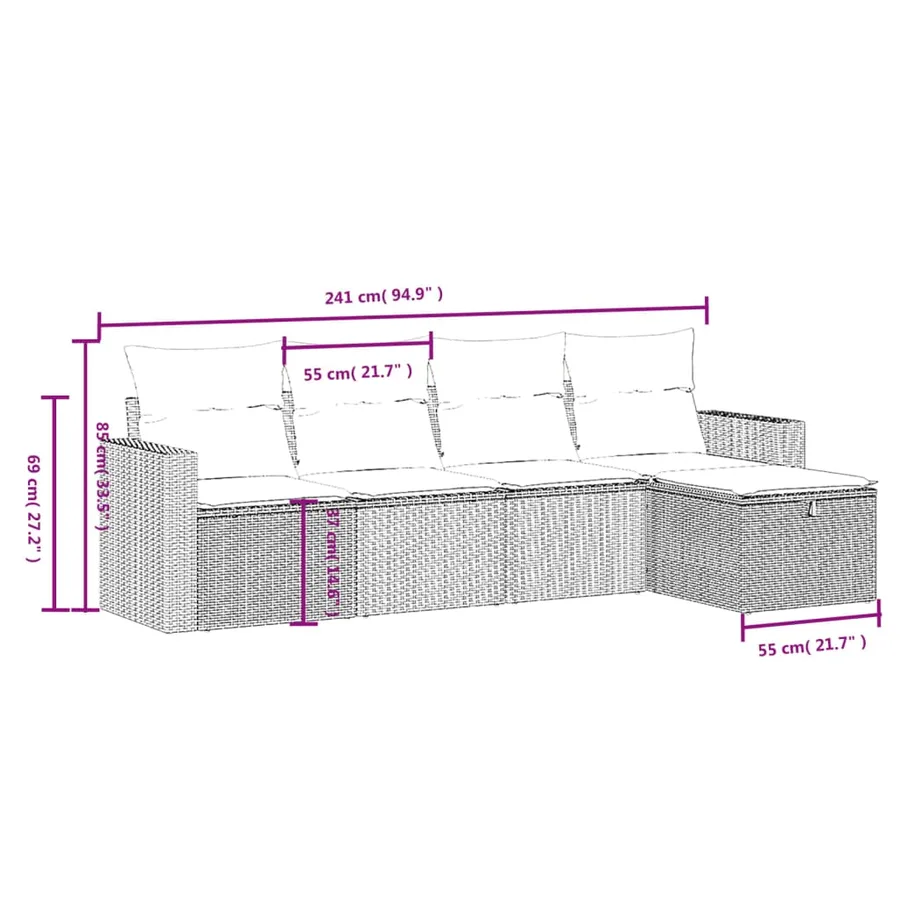 Salon de jardin 5 pcs avec coussins noir résine tressée - 4