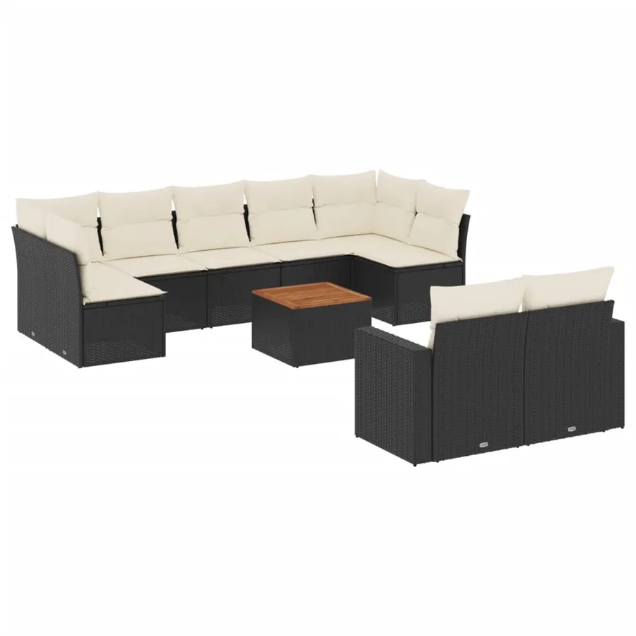 Salon de jardin 10 pcs avec coussins noir résine tressée - 2