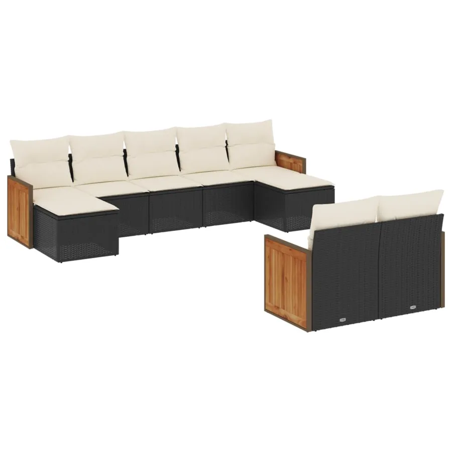 Salon de jardin 9 pcs avec coussins noir résine tressée - 2