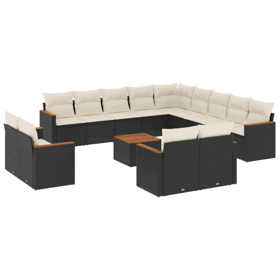 Salon de jardin avec coussins 14 pcs noir résine tressée - 2