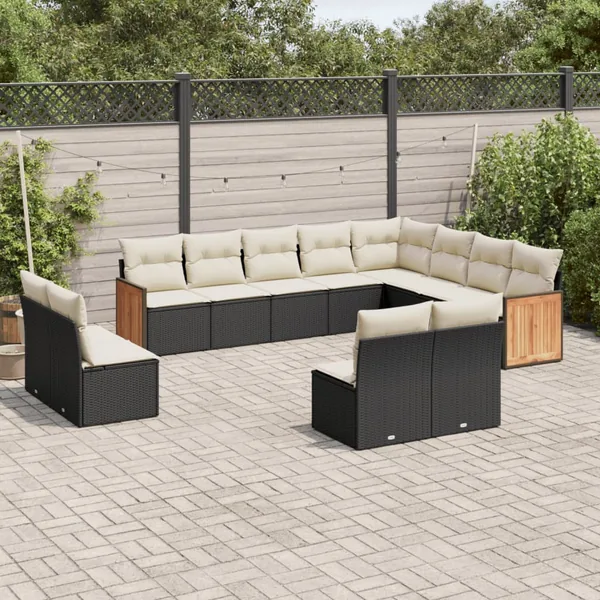 Salon de jardin 12 pcs avec coussins noir résine tressée