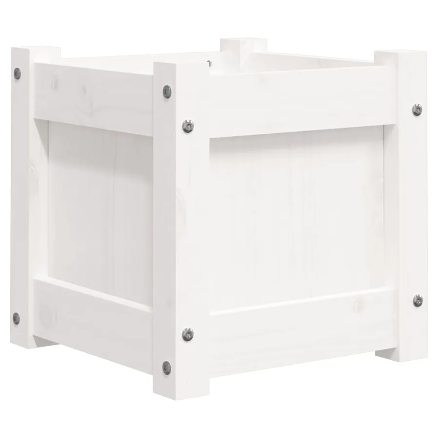 Jardinière blanc 31x31x31 cm bois de pin massif - 7