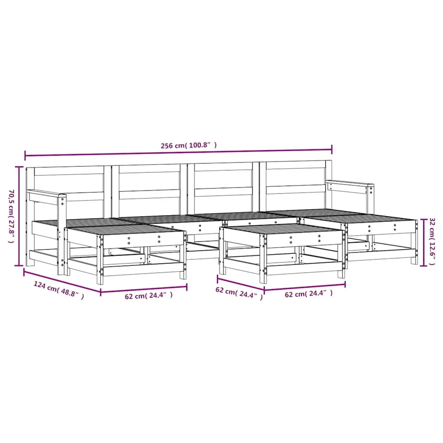 Salon de jardin 7 pcs bois de pin imprégné - 7