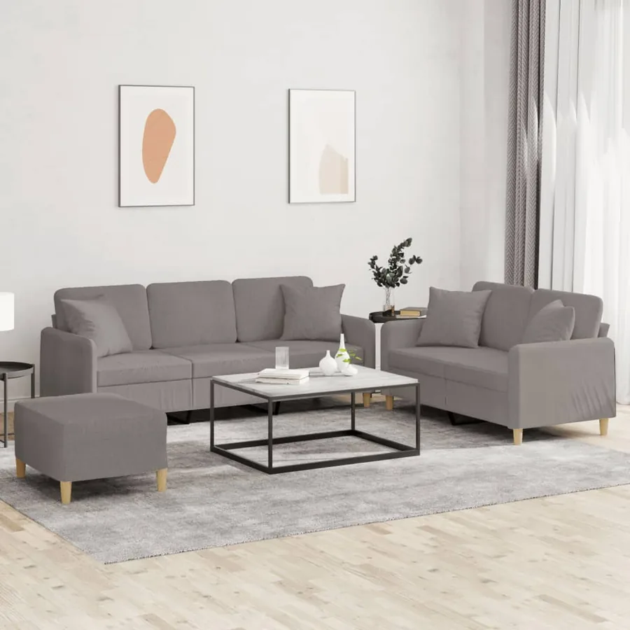 Ensemble de canapés 3 pcs avec coussins taupe tissu
