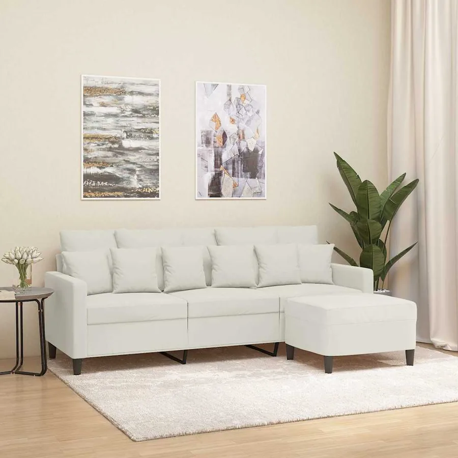 Canapé à 3 places avec repose-pieds Crème 180 cm Velours