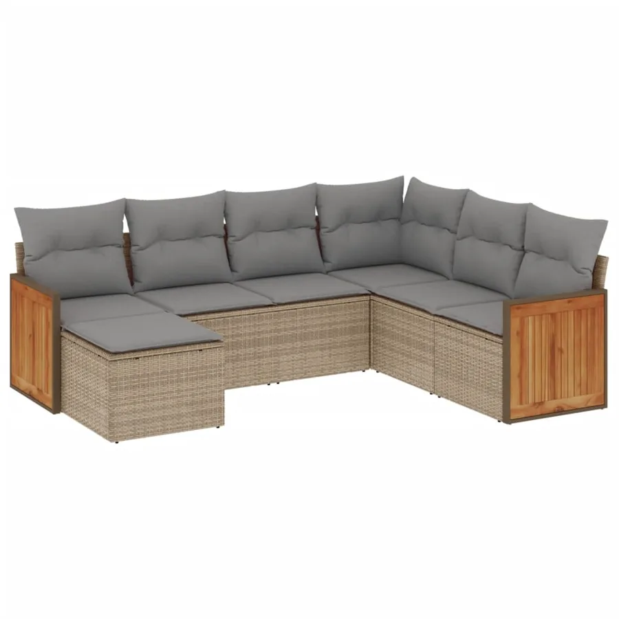 Salon de jardin avec coussins 7 pcs beige résine tressée - 2