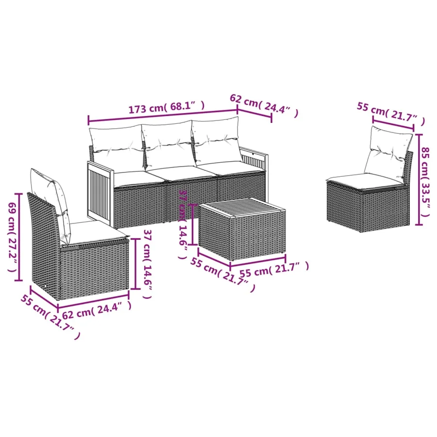 Salon de jardin avec coussins 6 pcs beige résine tressée - 7