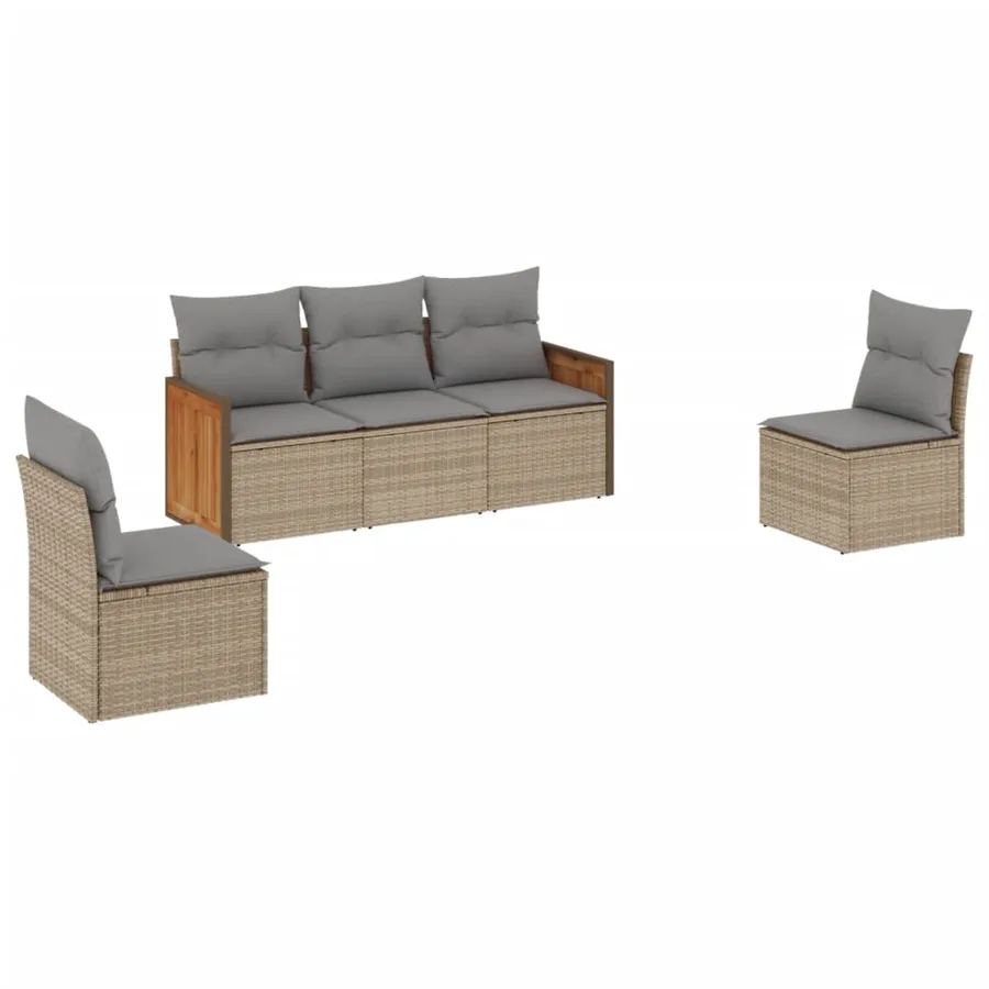 Salon de jardin avec coussins 5 pcs beige résine tressée - 2