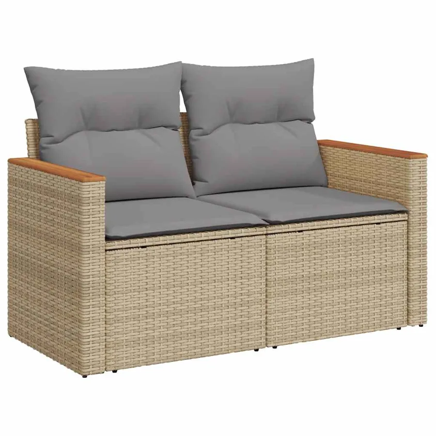 Canapé de jardin avec coussins 2 places beige résine tressée - 2