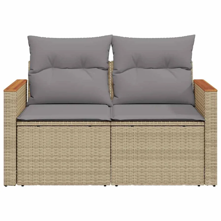 Canapé de jardin avec coussins 2 places beige résine tressée - 4