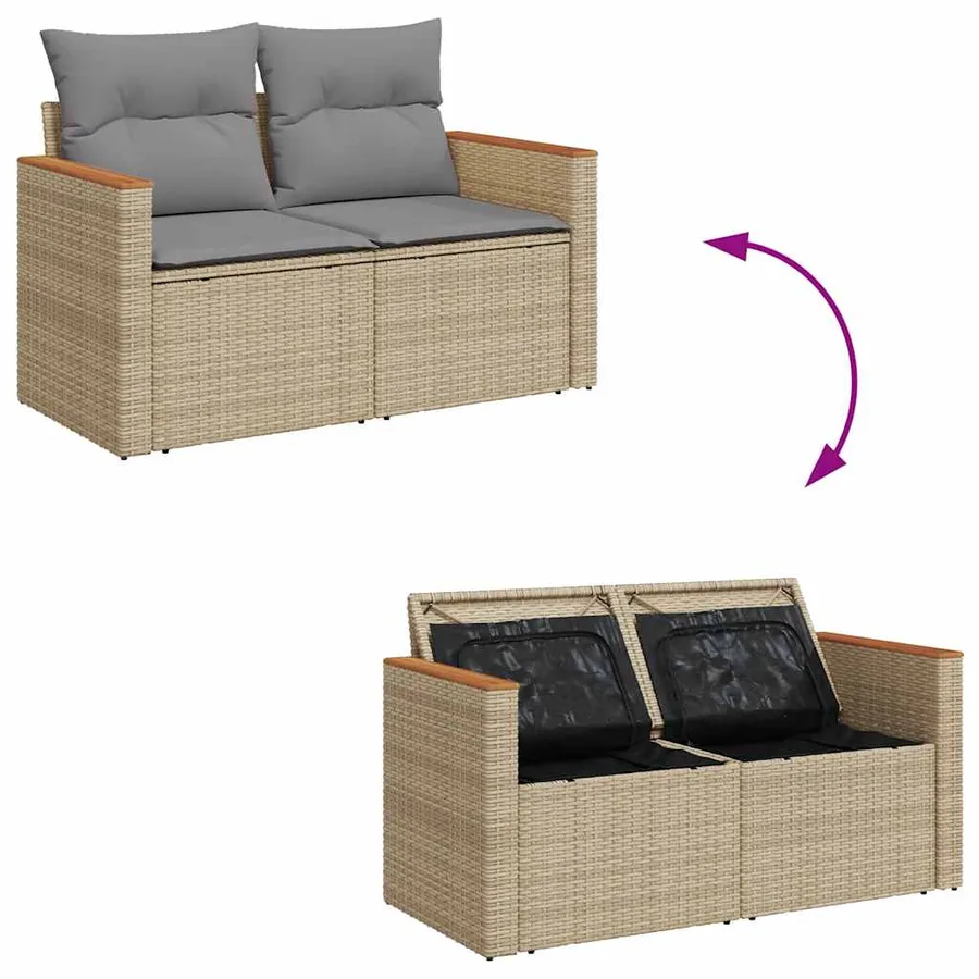 Canapé de jardin avec coussins 2 places beige résine tressée - 9