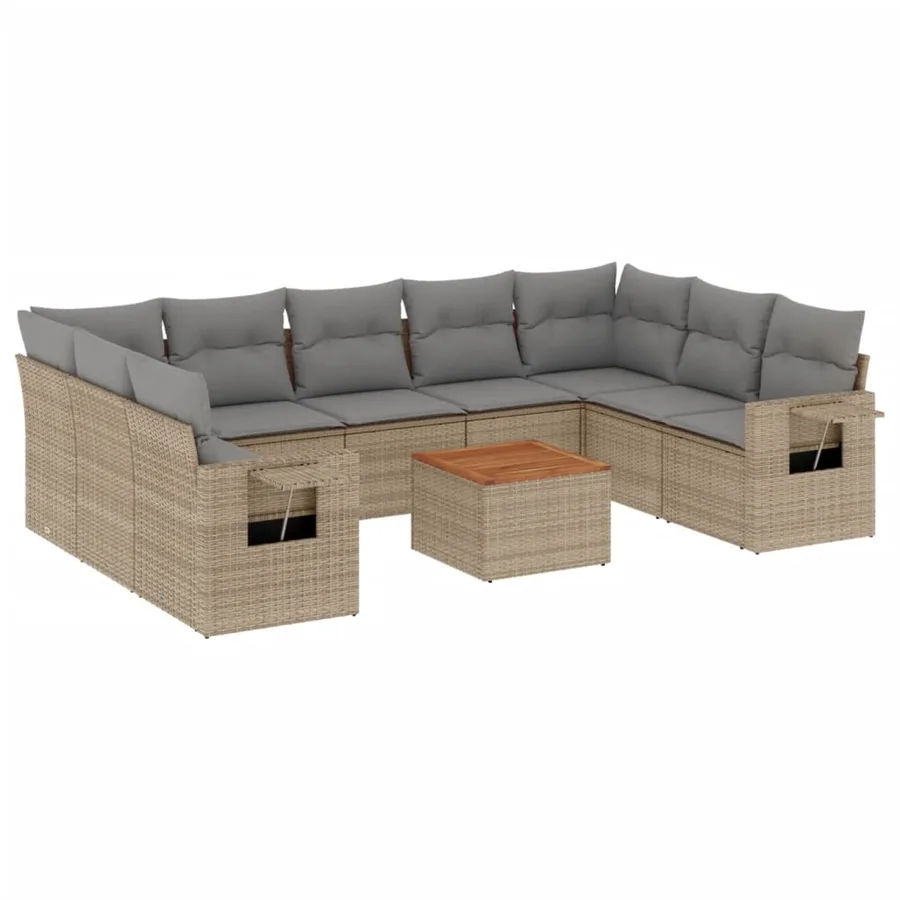 Salon de jardin avec coussins 10 pcs beige résine tressée - 2
