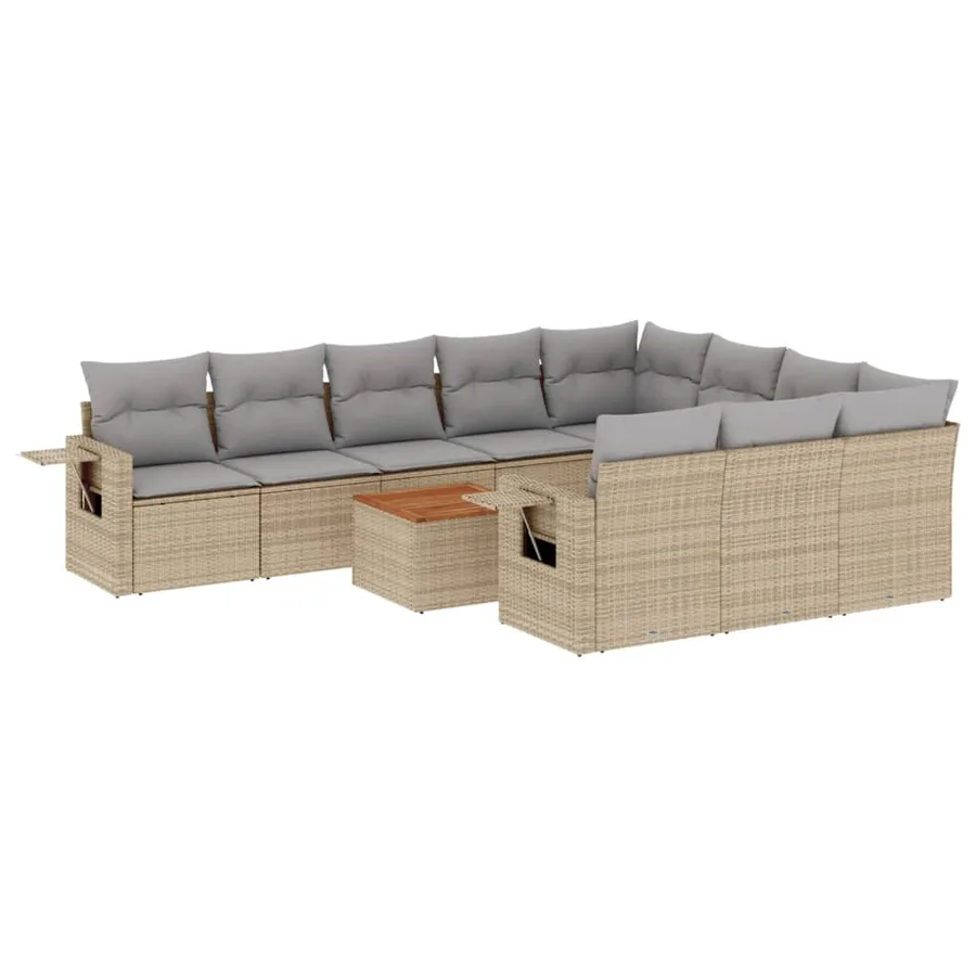 Salon de jardin 11 pcs avec coussins beige résine tressée - 2