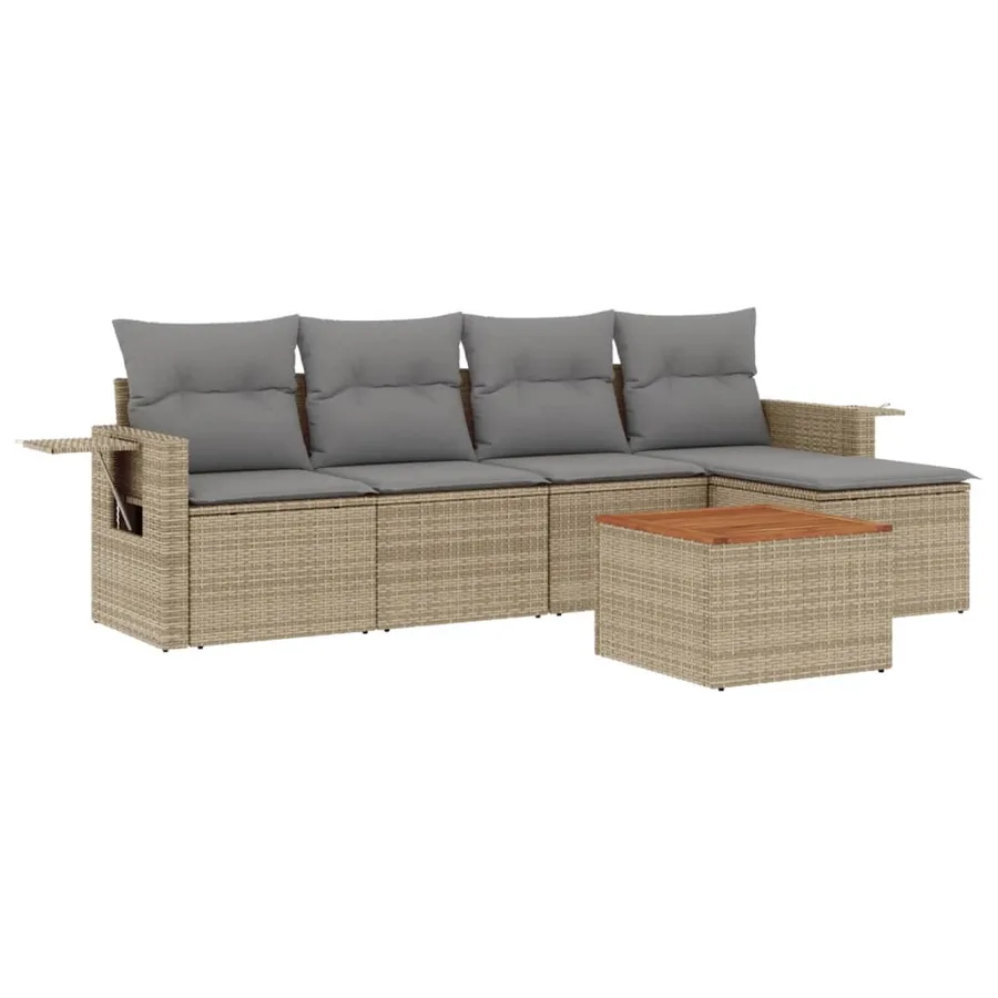 Salon de jardin avec coussins 6 pcs beige résine tressée - 2