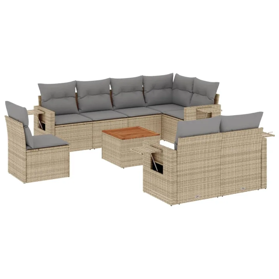 Salon de jardin avec coussins 9 pcs beige résine tressée - 2