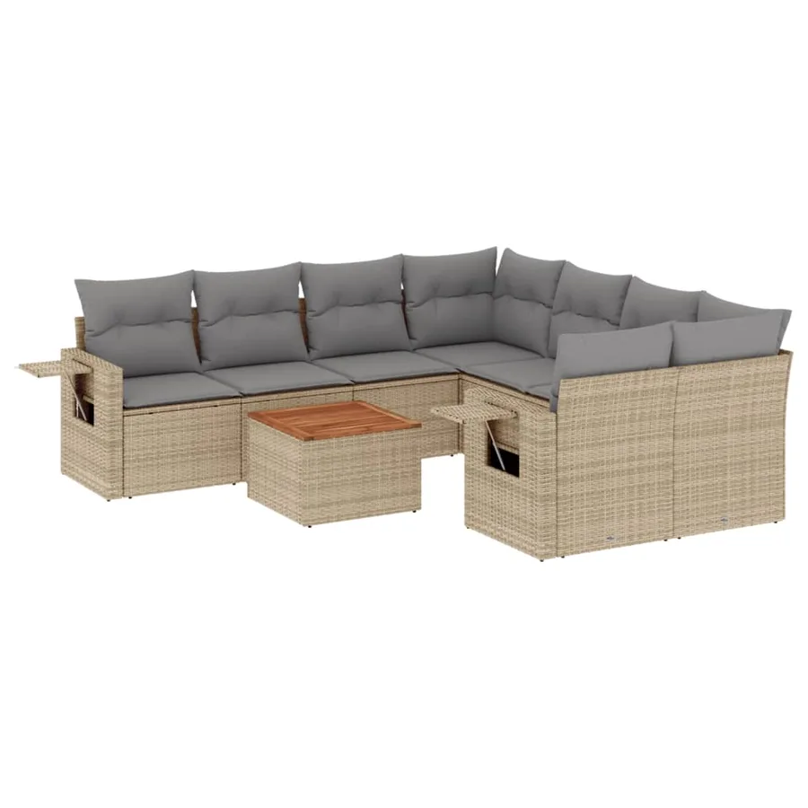 Salon de jardin avec coussins 9 pcs beige résine tressée - 2
