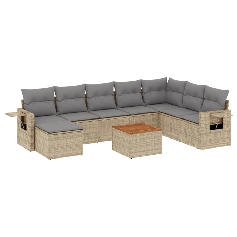 Salon de jardin avec coussins 9 pcs beige résine tressée - 2