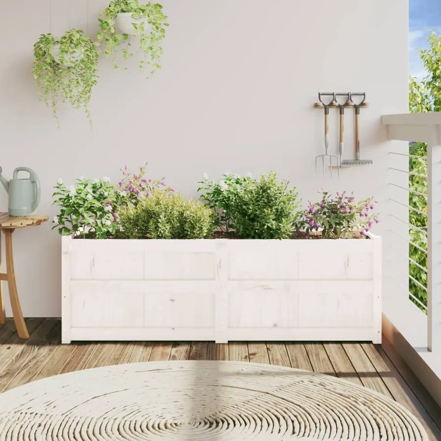 Jardinière blanc 150x50x50 cm bois massif de pin - 3
