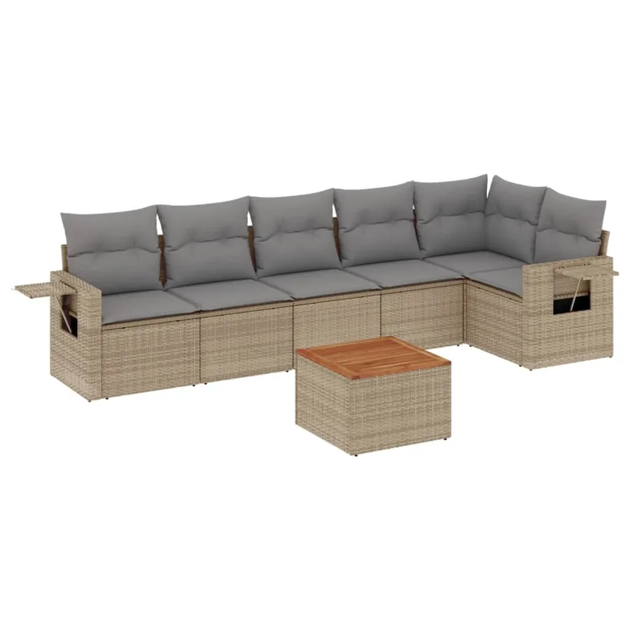 Salon de jardin avec coussins 7 pcs beige résine tressée - 2