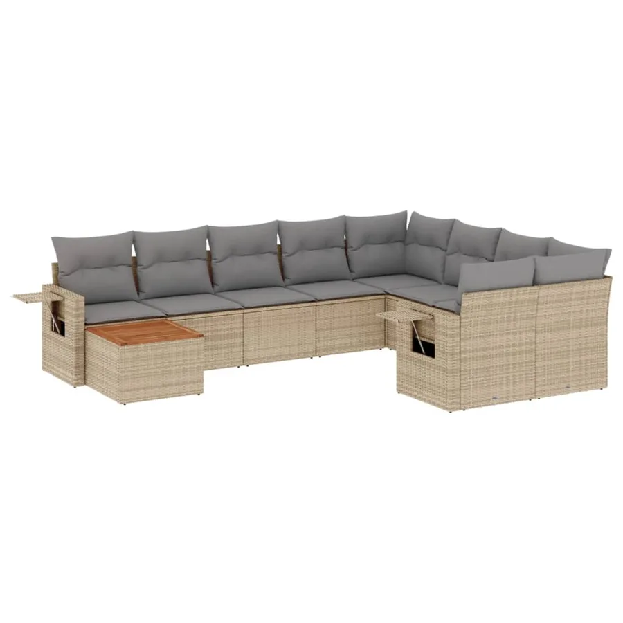 Salon de jardin avec coussins 10 pcs beige résine tressée - 2