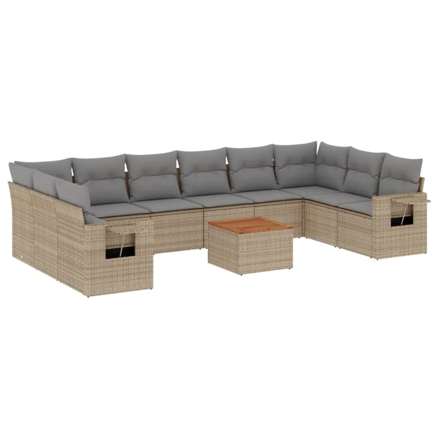 Salon de jardin 11 pcs avec coussins beige résine tressée - 2