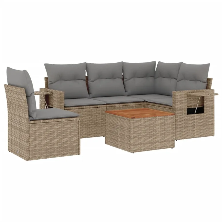 Salon de jardin avec coussins 6 pcs beige résine tressée - 2