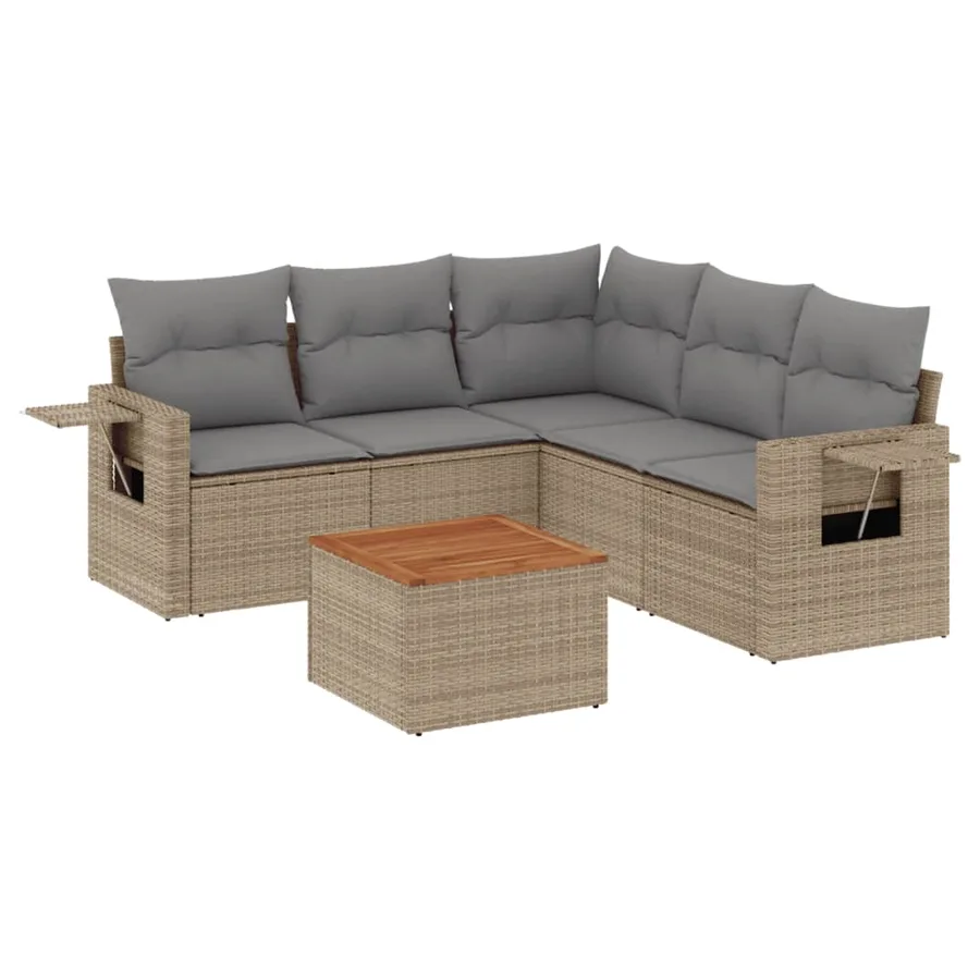 Salon de jardin avec coussins 6 pcs beige résine tressée - 2