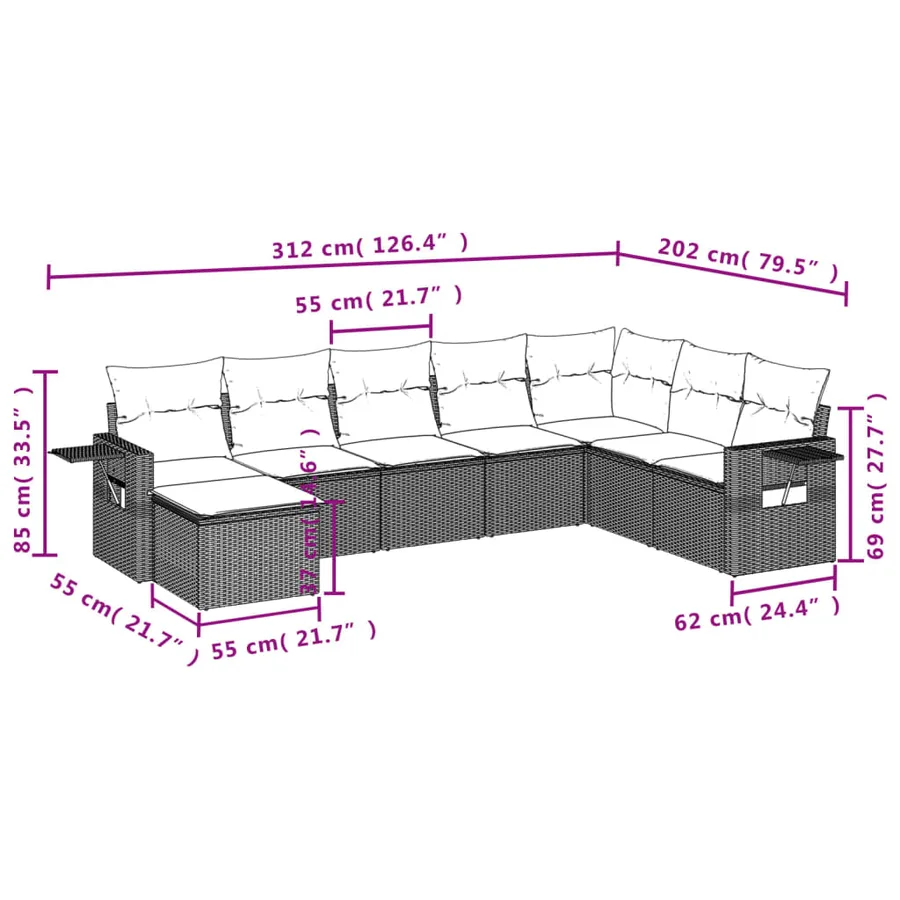 Salon de jardin avec coussins 8 pcs beige résine tressée - 9