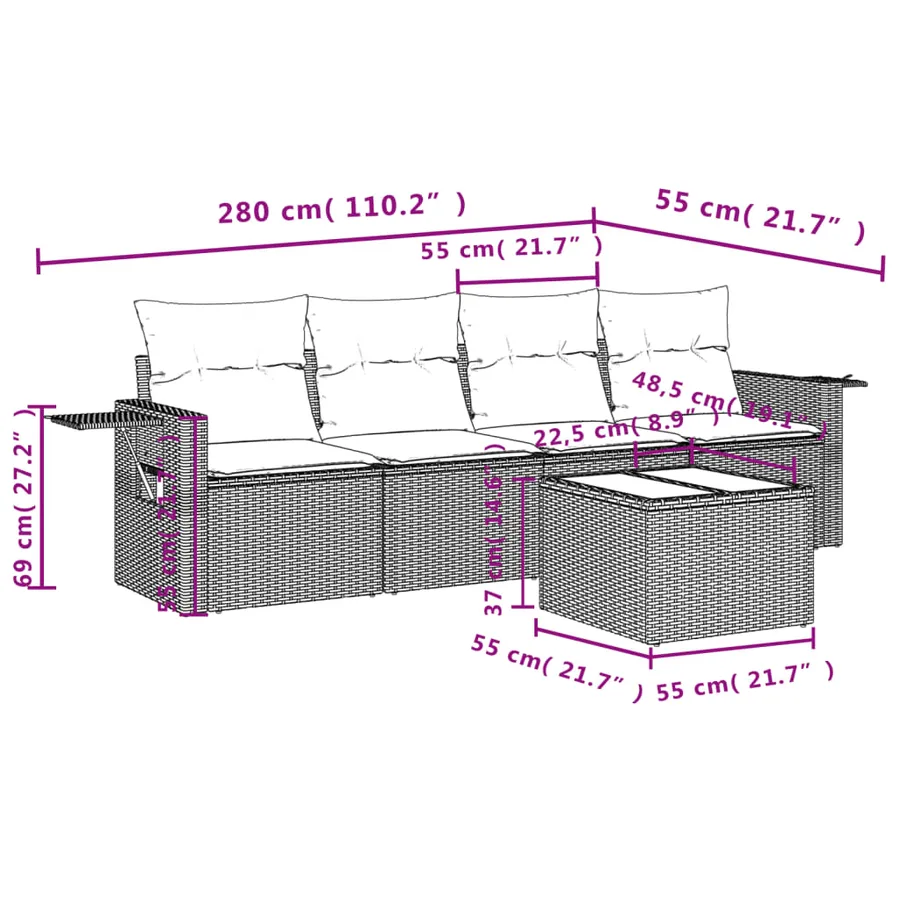 Salon de jardin avec coussins 5 pcs beige résine tressée - 8