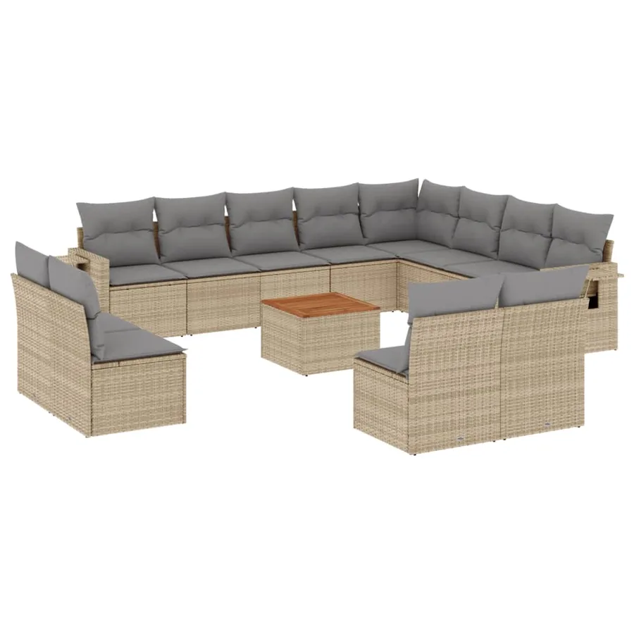 Salon de jardin avec coussins 13 pcs beige résine tressée - 2