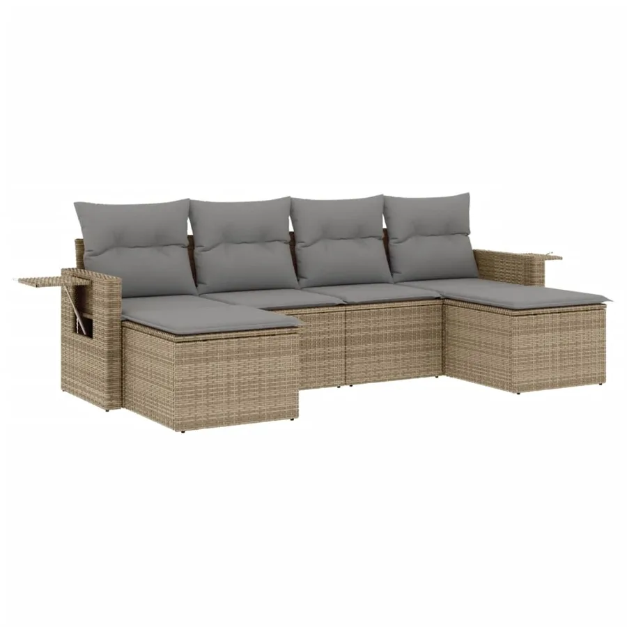Salon de jardin avec coussins 6 pcs beige résine tressée - 2