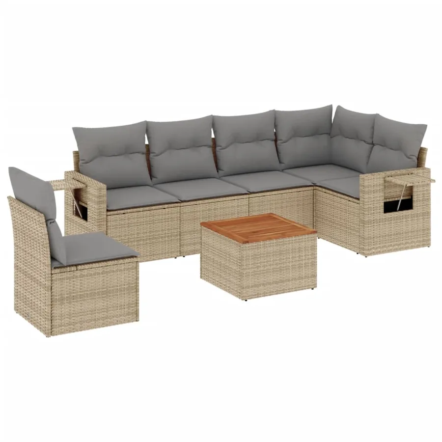 Salon de jardin avec coussins 7 pcs beige résine tressée - 2