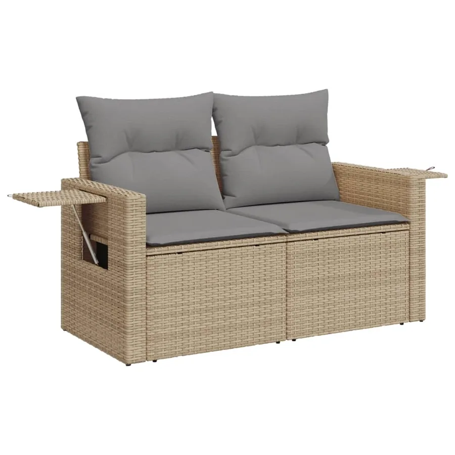 Salon de jardin avec coussins 7 pcs beige résine tressée - 3