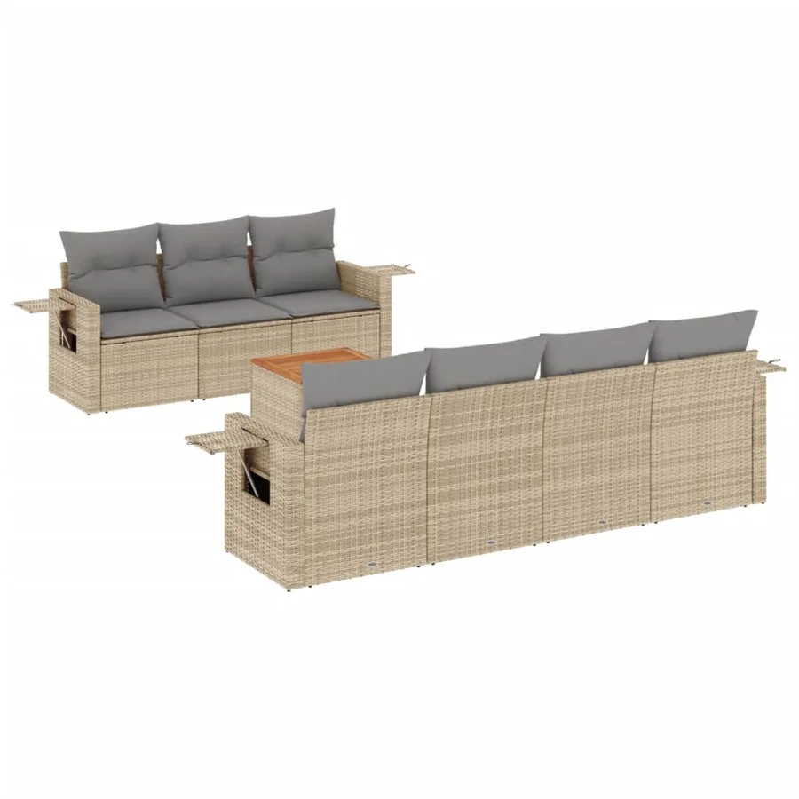 Salon de jardin avec coussins 8 pcs beige résine tressée - 2