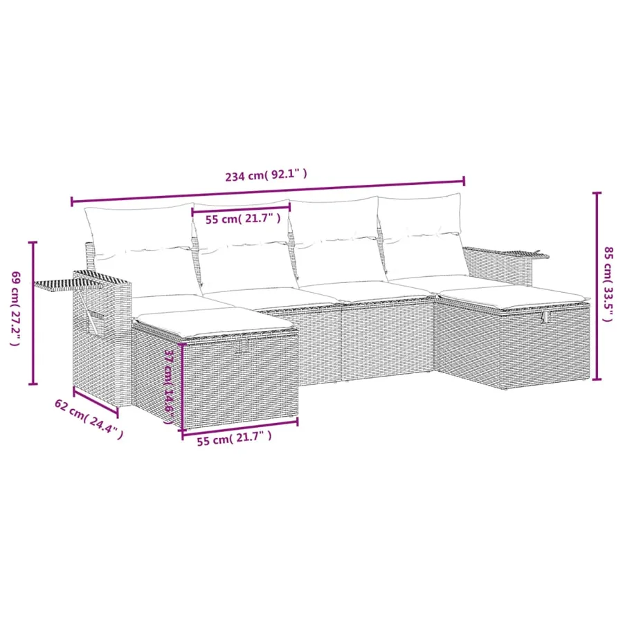 Salon de jardin avec coussins 6pcs mélange beige résine tressée - 4