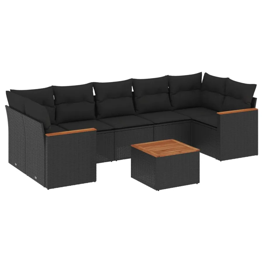 Salon de jardin 8 pcs avec coussins noir résine tressée - 2