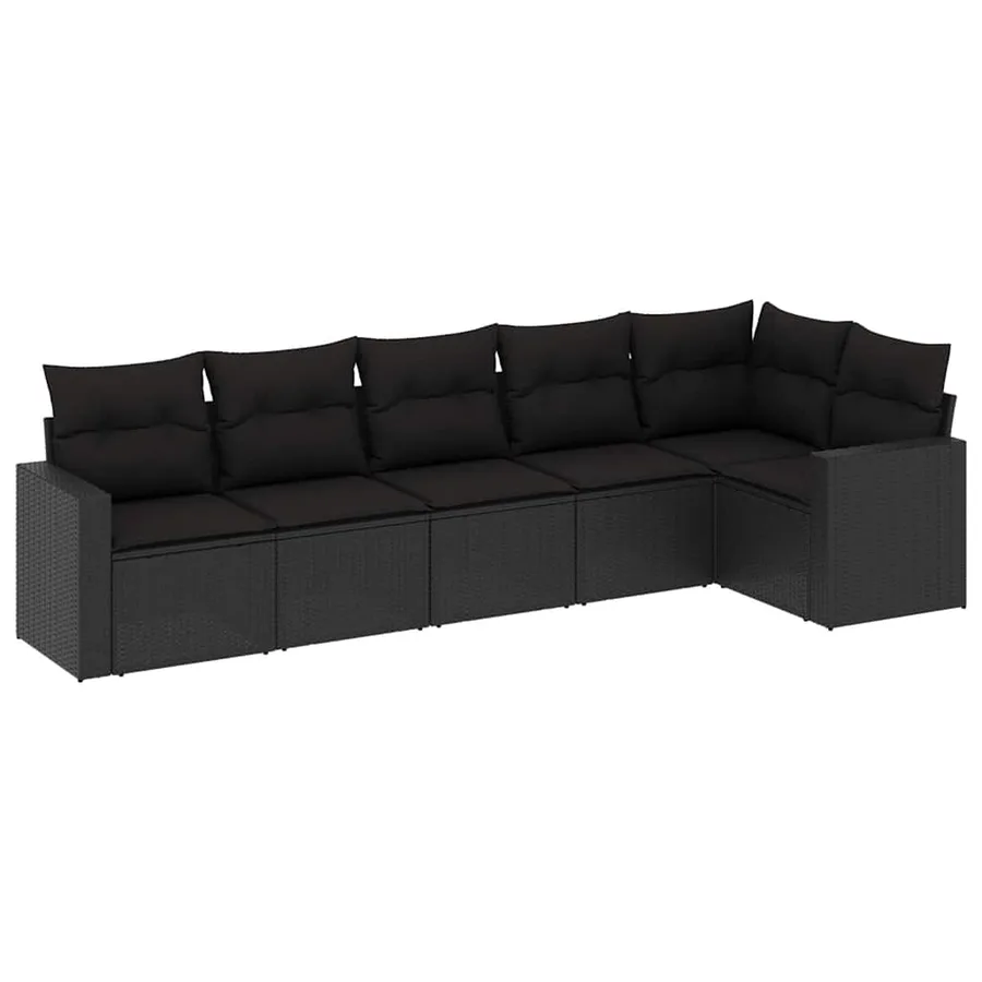 Salon de jardin 6 pcs avec coussins noir résine tressée - 2