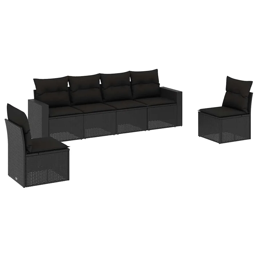 Salon de jardin 6 pcs avec coussins noir résine tressée - 2