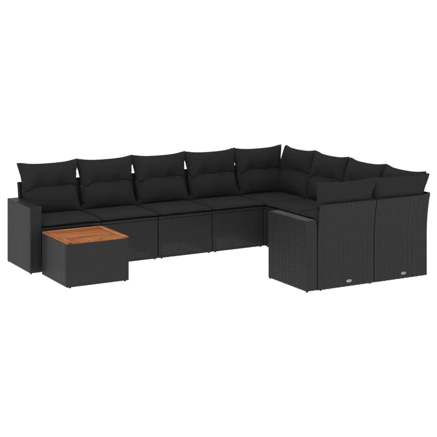 Salon de jardin 10 pcs avec coussins noir résine tressée - 2