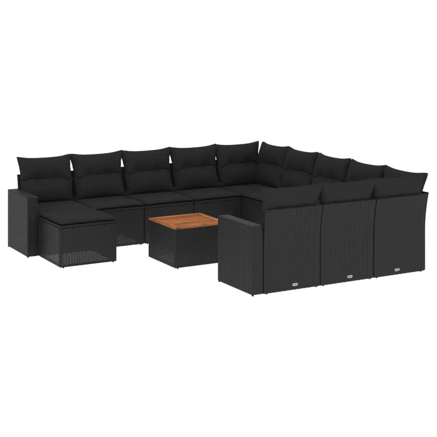 Salon de jardin avec coussins 13 pcs noir résine tressée - 2
