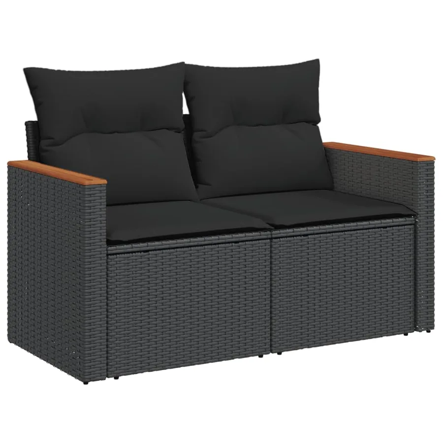 Salon de jardin 5 pcs avec coussins noir résine tressée - 3