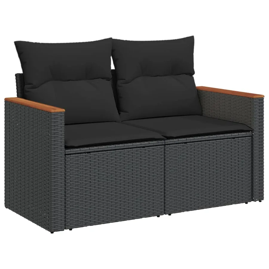 Salon de jardin 9 pcs avec coussins noir résine tressée - 3