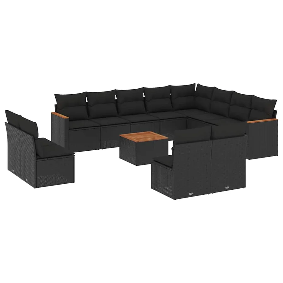 Salon de jardin avec coussins 13 pcs noir résine tressée - 2
